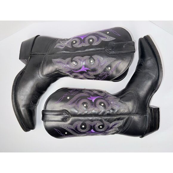 Gypsy Rose Western Boot Leather Cowboy Black Purple Studded Rhinestone Women 7.5 - Picture 13 of 16